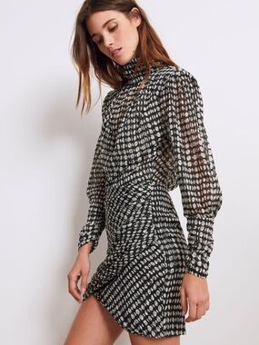 BA&SH Byrdie Black and White Mini High-Neck Women’s Dress